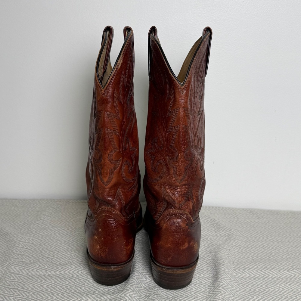 Vintage Dan Post Cowboy Boots Mens 9.5 Brown Leather Western Embroidered 16787 - Picture 4 of 6